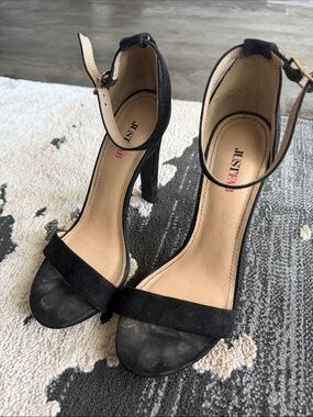 JustFab Black Suede Open-Toe Ankle-Strap Heels